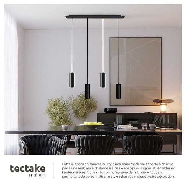 TECTAKE - Plafonnier Lumea, 4 lampes, câbles réglables en longueur noir - large