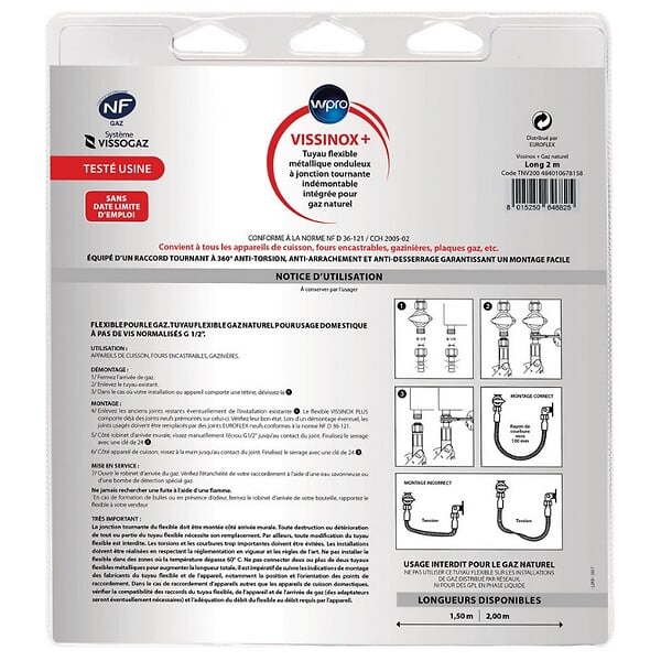 WPRO - tuyau flexible de gaz naturel inox/pvc 2m - TNV200 - large