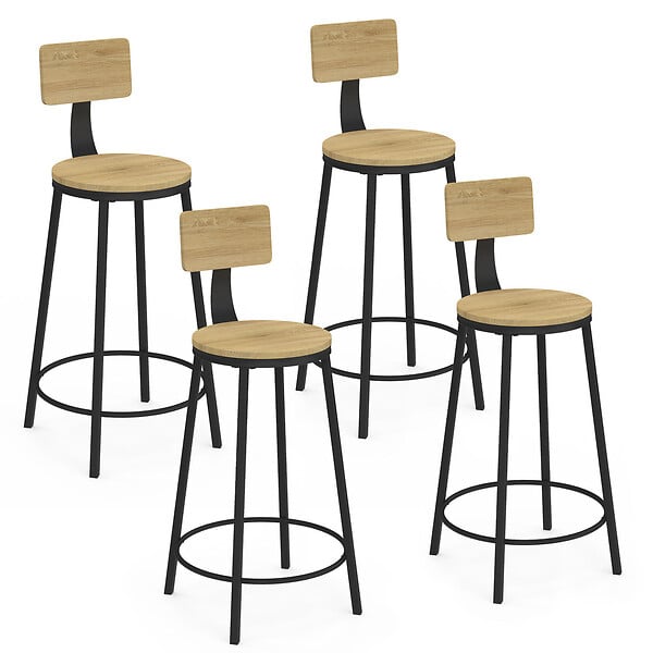 ID MARKET - Lot de 4 tabourets de bar DETROIT assise ronde avec dossier design industriel - large