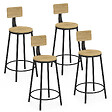 ID MARKET - Lot de 4 tabourets de bar DETROIT assise ronde avec dossier design industriel - vignette