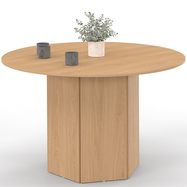 ID MARKET - Table à manger ronde BERTHE 6 personnes pied hexagonal bois effet hêtre 110 cm - large