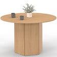 ID MARKET - Table à manger ronde BERTHE 6 personnes pied hexagonal bois effet hêtre 110 cm - vignette