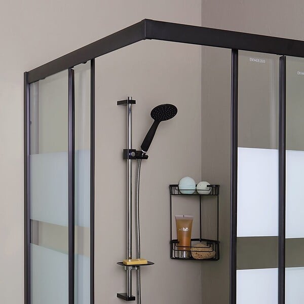 KIAMAMI VALENTINA - Cabine De Douche 80X120 Cadre Noir Mat Verre Sérigraphié 6Mm | City - large