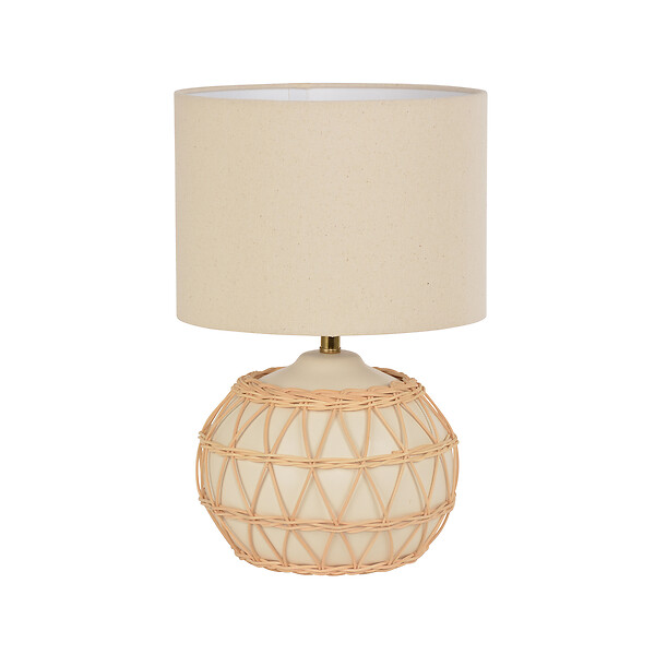 COREP - Lampe de table - Céramique et rotin - Cyclades - Ivoire mat - Douille E27 - large