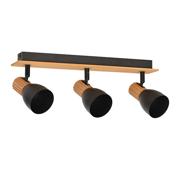 COREP - Spot 3 lumières métal et bois Matteo Noir mat E14 7W - large