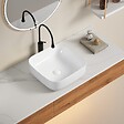 KIAMAMI VALENTINA - Lavabo Carré De 40 Cm Avec Angles Biseautés En Céramique Blanche Pour Installation Sur Plan - vignette