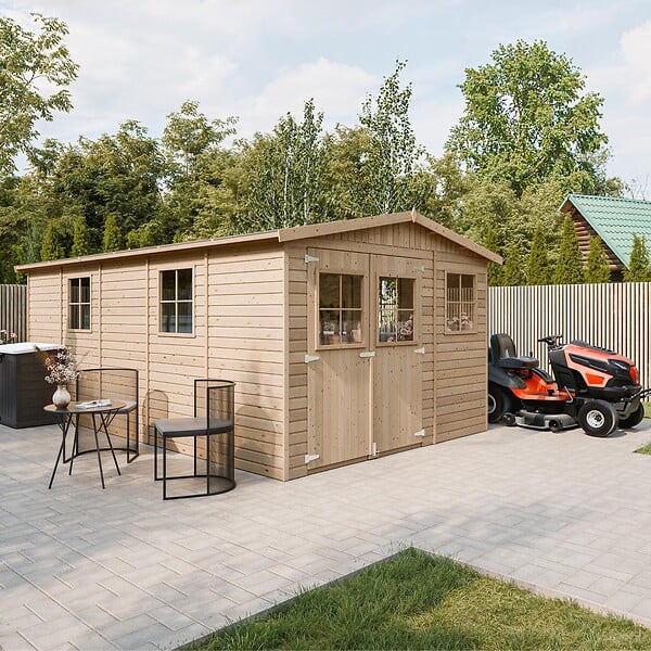 TIMBELA - Abri de jardin en bois AVEC LES PLANCHERS IMPRÉGNÉ - H226xl324xL516 cm / 15 m² - M337+M337G - large