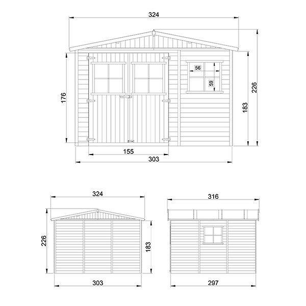 TIMBELA - TIMBELA M335+M335G ABRI de Jardin en Bois H226x316x324 cm/9 m² AVEC LES PLANCHERS IMPRÉGNÉ - large