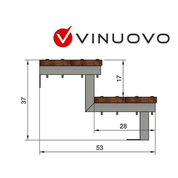 VINUOVO - Escalier en acier BALI, 2 marches en bois exotique Bangkirai, Hauteur 37 cm - L 140 cm - large