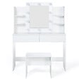 ID MARKET - Coiffeuse ZELIA blanche table de maquillage 4 étagères, miroir LED et tabouret - vignette