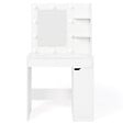 ID MARKET - Coiffeuse ZELIA miroir LED avec 1 tiroir, étagères, caisson de rangement et tabouret - vignette