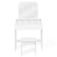 ID MARKET - Coiffeuse ZELIA 3 miroirs avec 4 niches, 1 tiroir et tabouret - vignette
