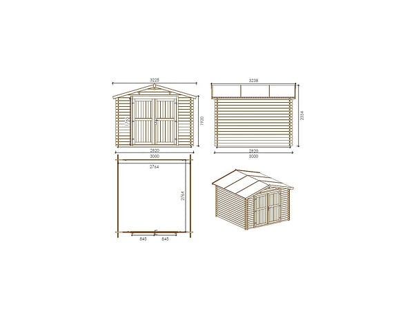 ALTANKA - Abri de jardin en bois - 9m2 - 3x3m - Ep. 28mm - Couleur: naturel - DOM531 - large