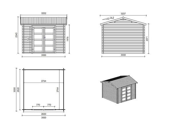 ALTANKA - Abri de jardin en bois - 3x3 m avec extension de 4x2.76 m - 20 m²- Traité - DOM676+DOS194 - large