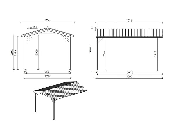 ALTANKA - Abri de jardin en bois - 3x3 m avec extension de 4x2.76 m - 20 m²- Traité - DOM676+DOS194 - large