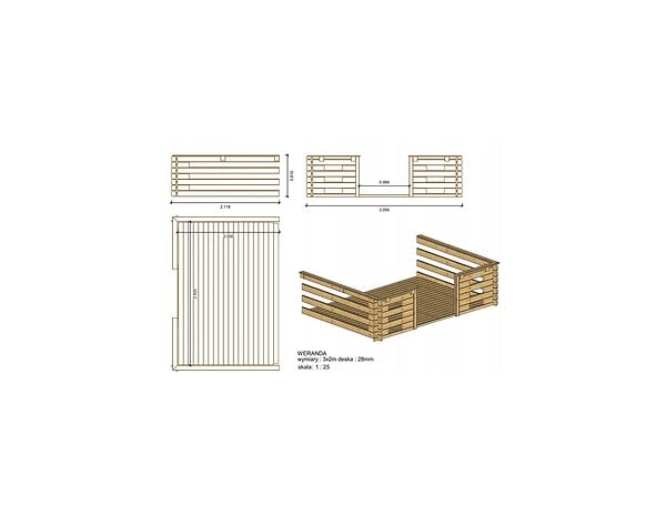 ALTANKA - Terrasse en bois avec balustrade pour abri en bois - 6m2 - 3m x 2m - couleur: naturel - DOM142 - large