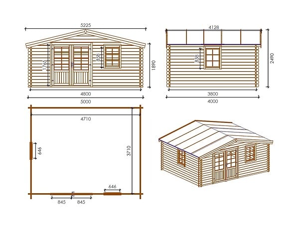 ALTANKA - Abri de jardin en bois - 20m2 - 5x4m - Traité - Ep. 45mm - Couleur: marron - DOM376 - large