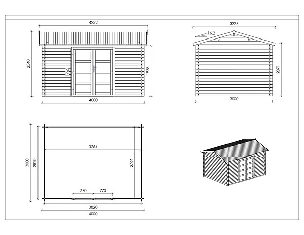 ALTANKA - Abri de jardin en bois - 12m2 - 4x3m - Traité - Ep. 28mm - Couleur: marron - DOM677 - large