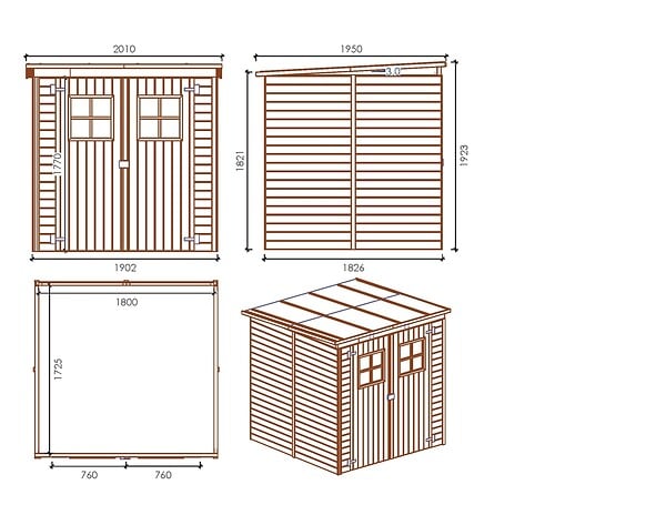 ALTANKA - Abri de jardin en bois 3.42 m2 - 1.9x1.8 m - traité - Couleur: vert - DOM10 - large