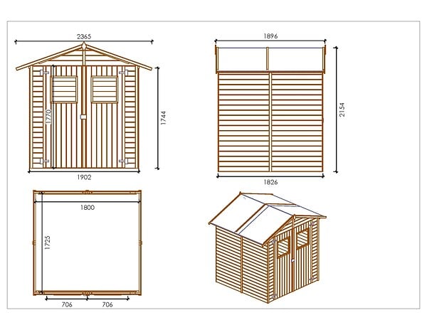 ALTANKA - Abri de jardin en bois 3.46 m2 - 1.9x1.82 m - traité - Couleur: vert - DOM218 - large