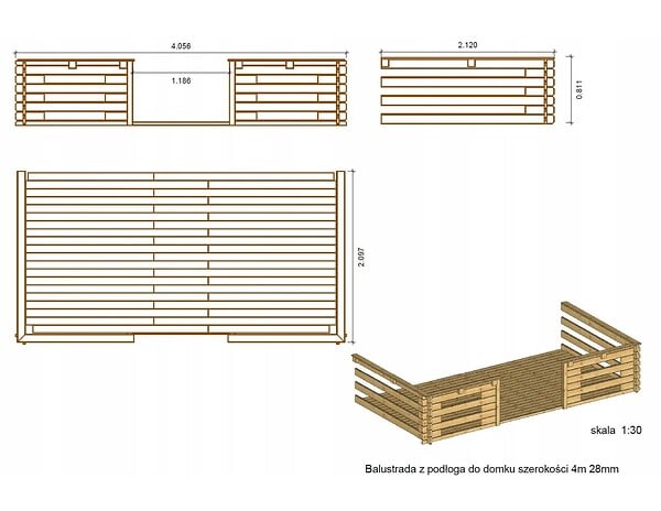 ALTANKA - Terrasse en bois avec balustrade pour abri en bois - 8m2 - 4m x 2m - imprégnée - couleur: marron - DOM79 - large