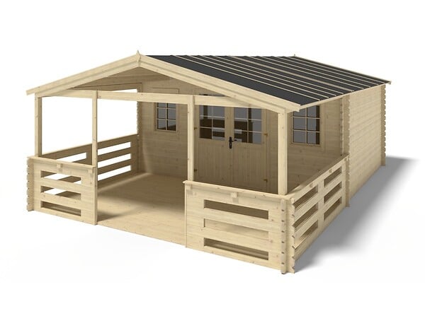 ALTANKA - Terrasse en bois avec balustrade pour abri en bois - 15m2 - 5m x 3m - couleur: naturel - DOM616 - large