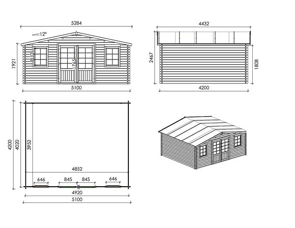 ALTANKA - Abri de jardin en bois - 21.42m2 - 5.1x4.2m - Ep. 34mm - Couleur: naturel - DOM746 - large