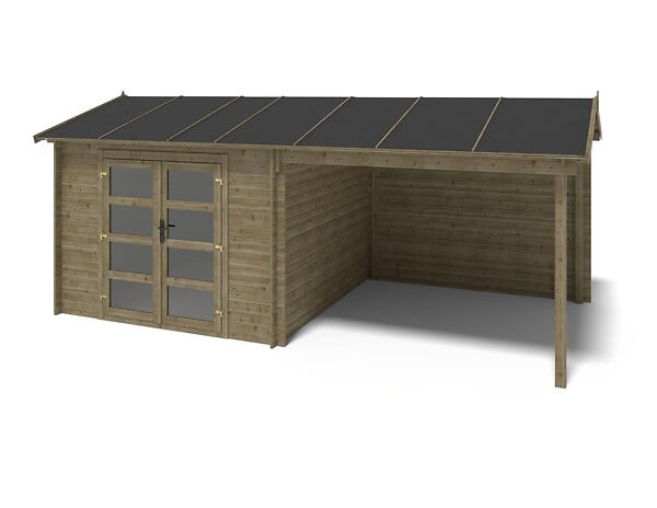ALTANKA - Abri de jardin en bois - 17.4m2 - 5.79x3m - Traité - Ep. 28mm - Couleur: vert - DOM718 - large