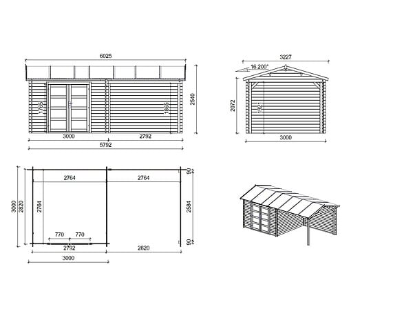 ALTANKA - Abri de jardin en bois - 17.4m2 - 5.79x3m - Traité - Ep. 28mm - Couleur: vert - DOM718 - large