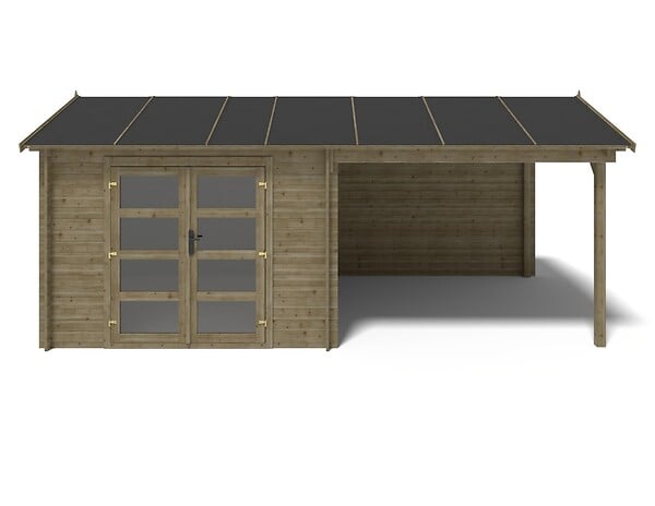 ALTANKA - Abri de jardin en bois - 17.4m2 - 5.79x3m - Traité - Ep. 28mm - Couleur: vert - DOM718 - large