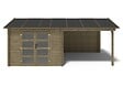 ALTANKA - Abri de jardin en bois - 17.4m2 - 5.79x3m - Traité - Ep. 28mm - Couleur: vert - DOM718 - vignette
