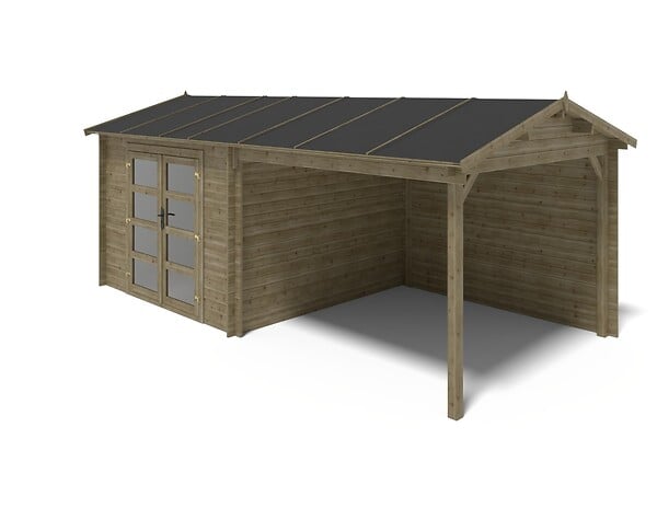 ALTANKA - Abri de jardin en bois - 17.4m2 - 5.79x3m - Traité - Ep. 28mm - Couleur: vert - DOM718 - large