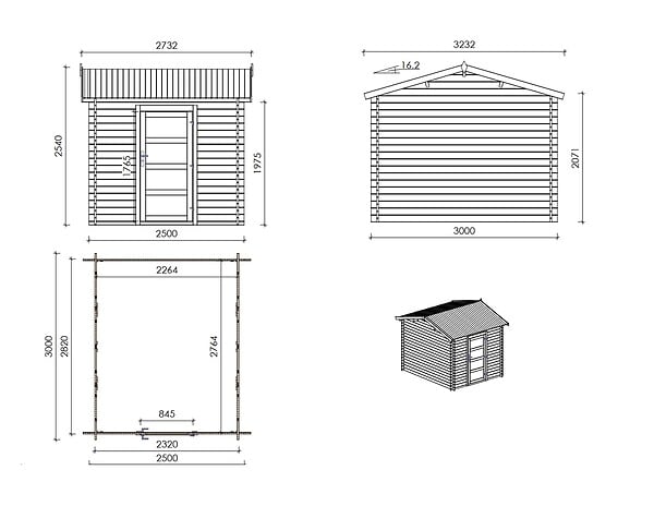 ALTANKA - Abri de jardin en bois - 7.5m2 - 2.5x3m - Traité - Ep. 28mm - Couleur: marron - DOM675 - large