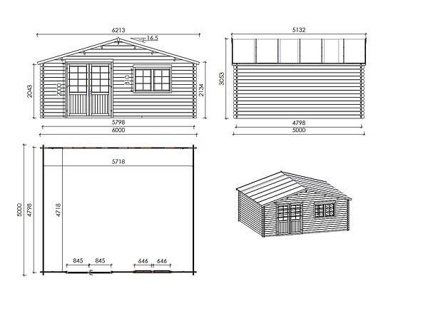ALTANKA - Abri de jardin en bois - 30m2 - 6x5m - Ep. 40mm - Couleur: naturel - DOM747 - large