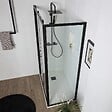 KIAMAMI VALENTINA - Porte De Douche Niche Noir Mat Avec 1 Porte Fixe Et 1 Porte Coulissante De 100 Cm + Paroi Fixe L: 80 Cm H: 190 Cm Verre Transparent | City - vignette