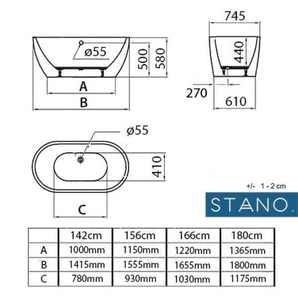 STANO - Baignoire îlot design ovale BOSTON blanche 180 cm - large