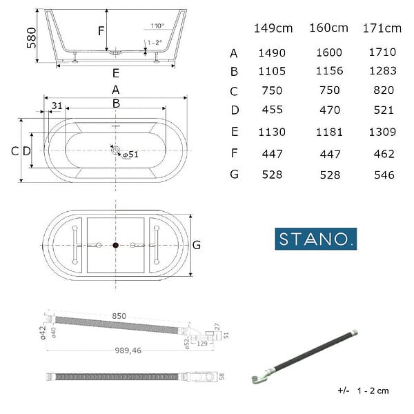 STANO - Baignoire îlot design ovale FINDLAY blanche 160 cm - large