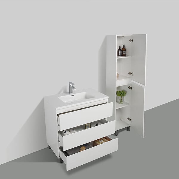 STANO - Grande armoire de rangement VERONA hauteur 176 cm blanc laqué 40 cm - large