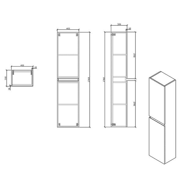 STANO - Grande armoire de rangement VERONA hauteur 176 cm blanc laqué 40 cm - large