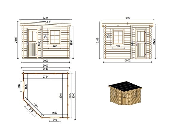 ALTANKA - Abri de jardin en bois - 8m2 - 3x3m - Traité - Ep. 28mm - Couleur: marron - DOM753 - large