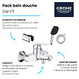 GROHE - Pack mitigeur mécanique Swift + Douchette 2 jets Vitalio Comfort 110 + Flexible1750 mm et support - vignette