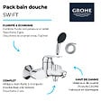 GROHE - Pack mitigeur mécanique bain douche Swift + Douchette 2 jets Vitalio Start 110 + Flexible - vignette