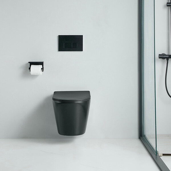 STANO - Cuvette WC suspendu TERCERO noir mat - sans bride et avec frein de chute - large