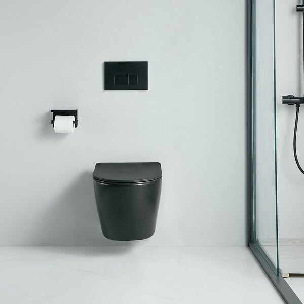 STANO - Cuvette WC suspendu CARCEO noir mat - sans bride et avec frein de chute - large