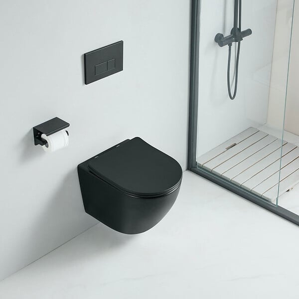 STANO - Cuvette WC suspendu CARCEO noir mat - sans bride et avec frein de chute - large