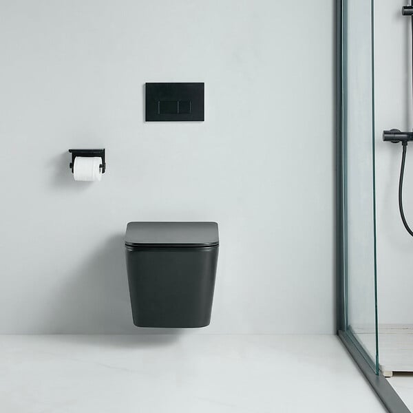 STANO - Cuvette WC suspendu CALETO noir mat - sans bride et avec frein de chute - large