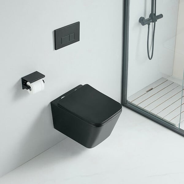 STANO - Cuvette WC suspendu CALETO noir mat - sans bride et avec frein de chute - large