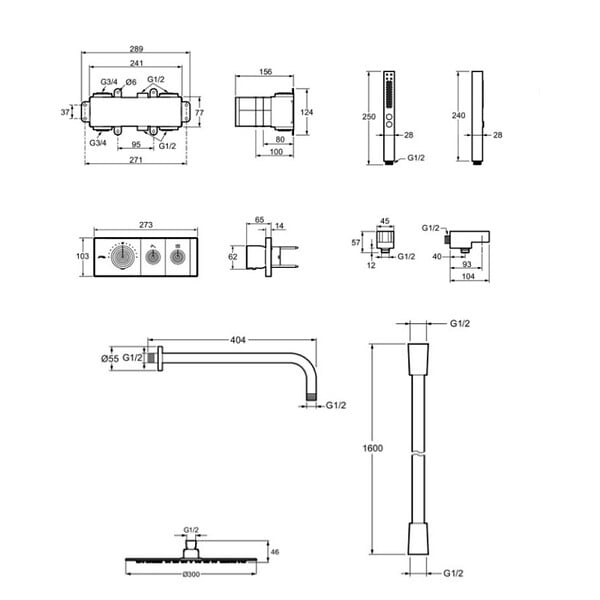 JACOB DELAFON - Colonne de douche encastrée thermostatique Grands Boulevards laiton brossé - large