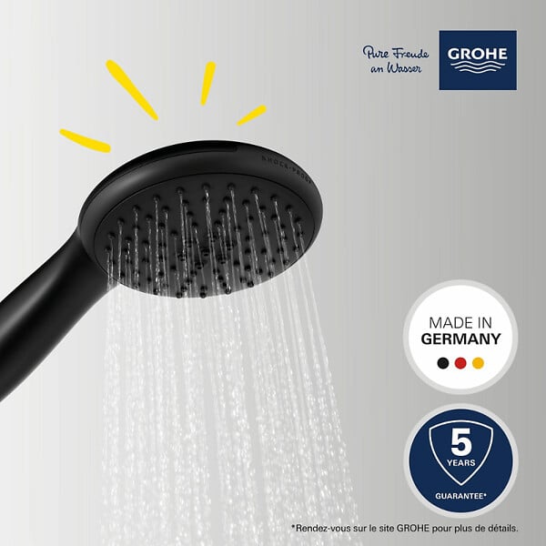 GROHE - Pack douchette 2 jets Vitalio Start 110 + Flexible de douche VitalioFlex Trend 1750 mm et support noir mat - large