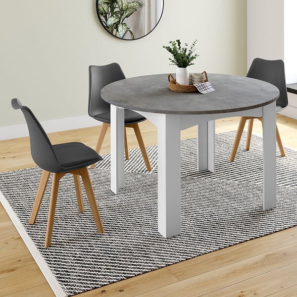 ID MARKET - Table à manger extensible ronde DONA 4-8 personnes blanc plateau effet béton 110-150 cm - large
